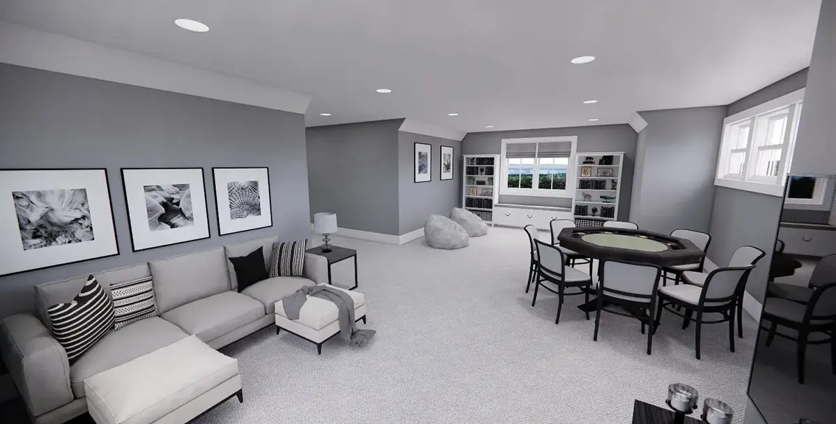 Proiect de casa parter cu mansardă 200 m²: 3 Dormitoare, Birou, 3 Bai, Bucatarie deschisa, Garaj