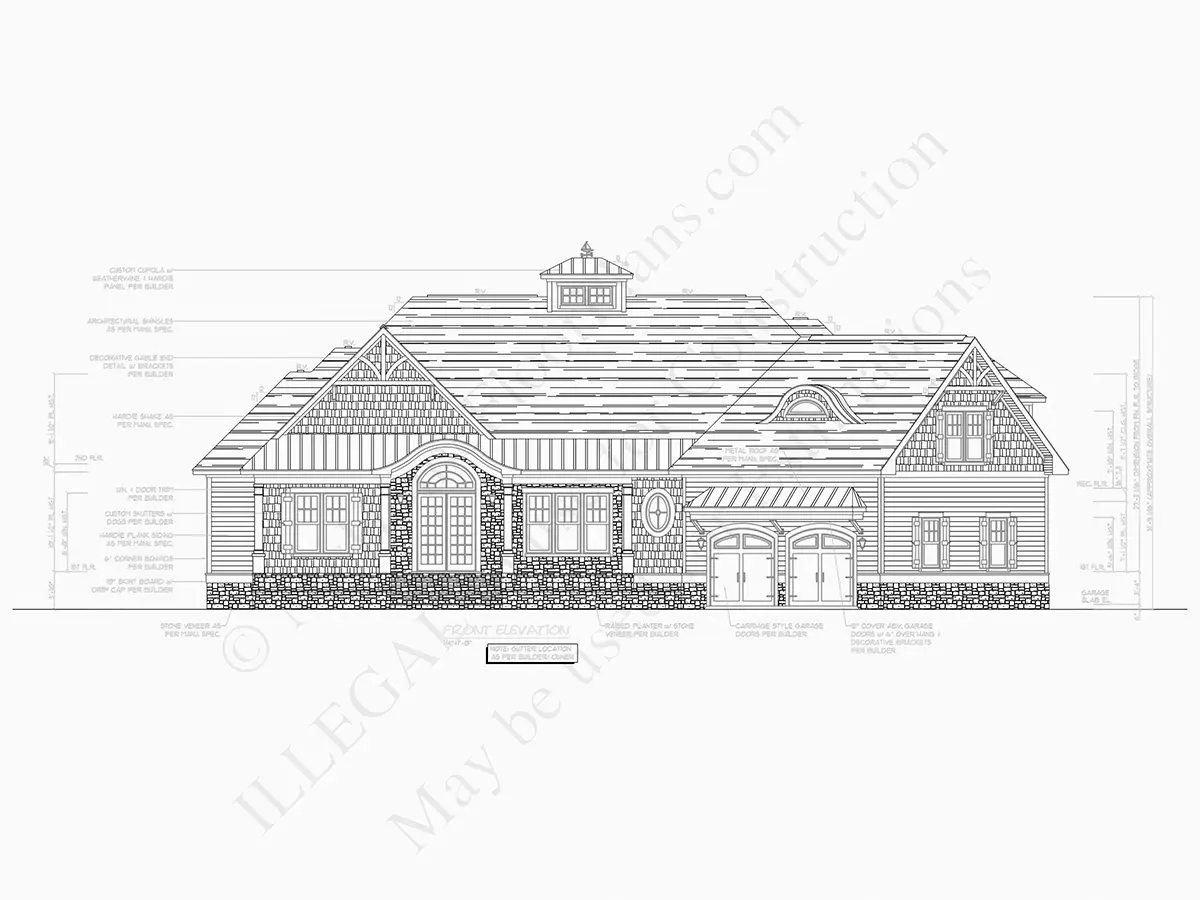 Proiect de casa parter cu mansardă 408 m²: 3 Dormitoare, Birou, 4 Bai, Bucatarie deschisa, Garaj