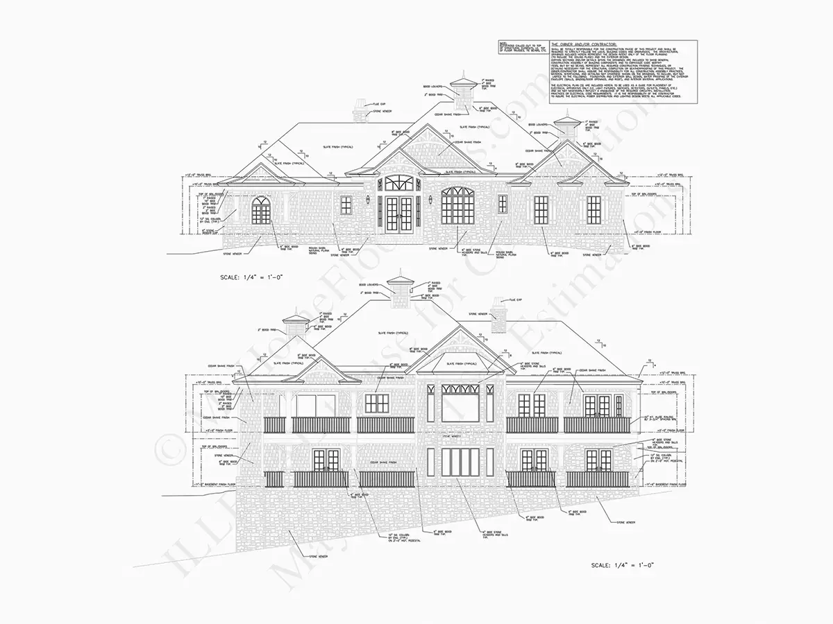 Proiect de casa parter + demisol 425 m²: 4 Dormitoare, Birou, 5 Bai, Bucatarie deschisa, Garaj