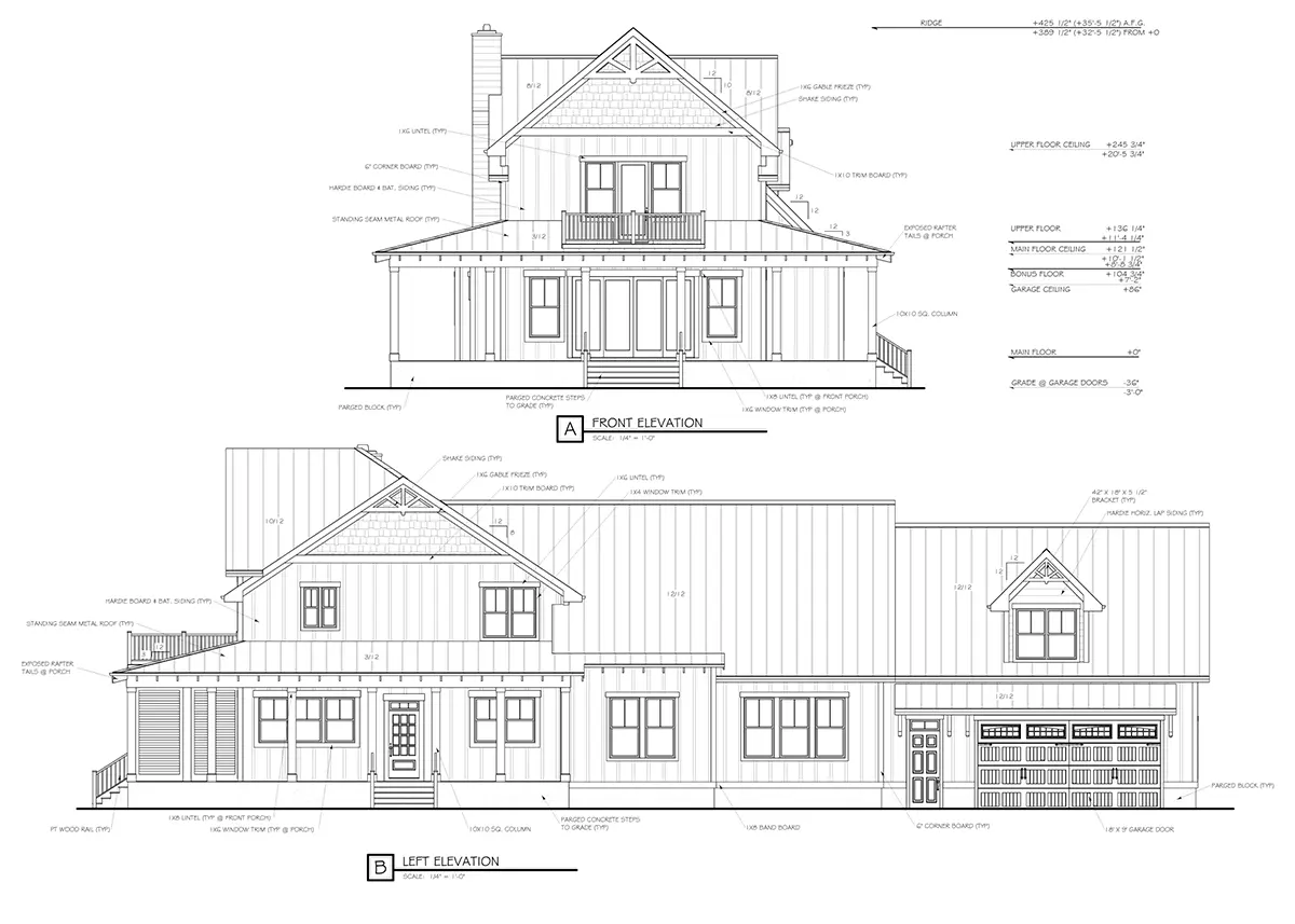 Proiect de casa cu etaj 278 m²: 3 Dormitoare, Birou, 6 Bai, Bucatarie deschisa, Garaj