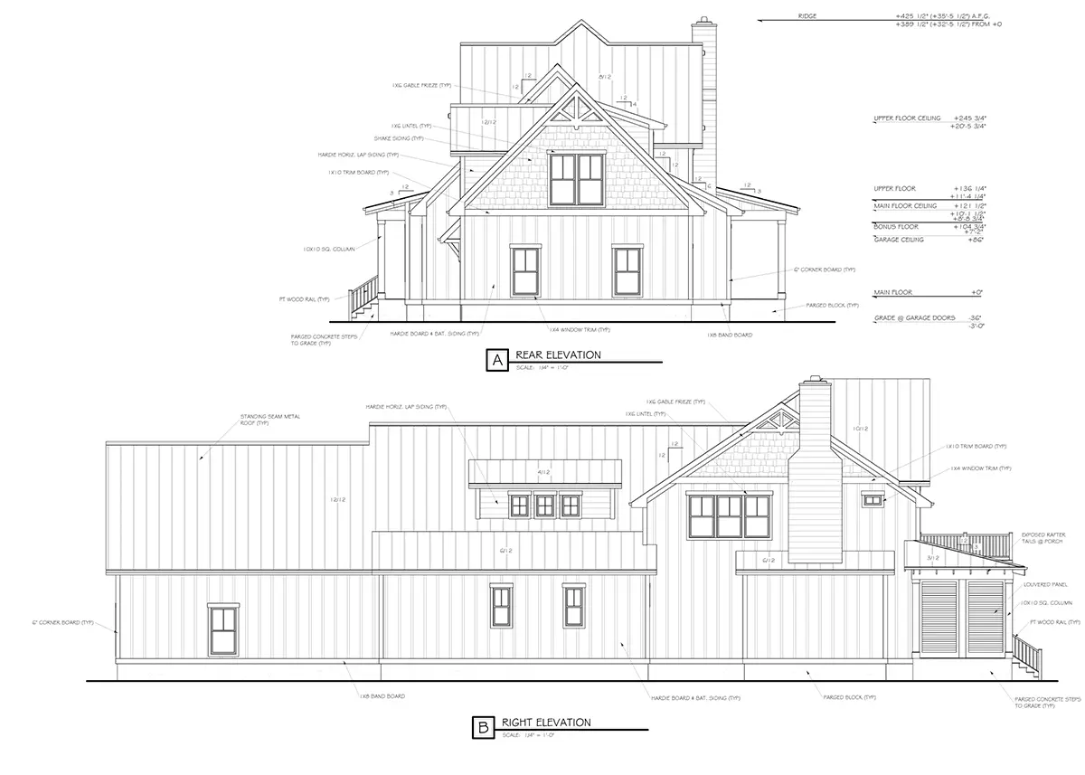 Proiect de casa cu etaj 278 m²: 3 Dormitoare, Birou, 6 Bai, Bucatarie deschisa, Garaj
