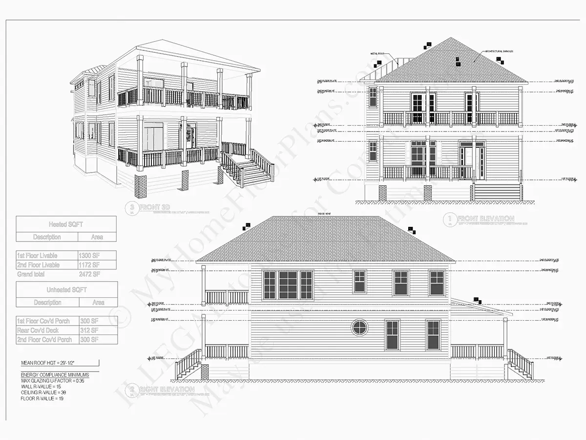 Proiect de casa cu etaj 230 m²: 3 Dormitoare, Birou, 3 Bai, Bucatarie deschisa, fara Garaj