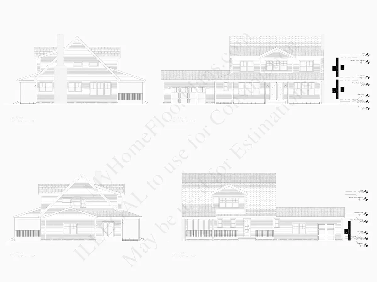 Fațade 6 – Proiect de casa cu etaj 255 m²: 4 Dormitoare, 4 Bai, Bucatarie deschisa, Garaj — 39790R