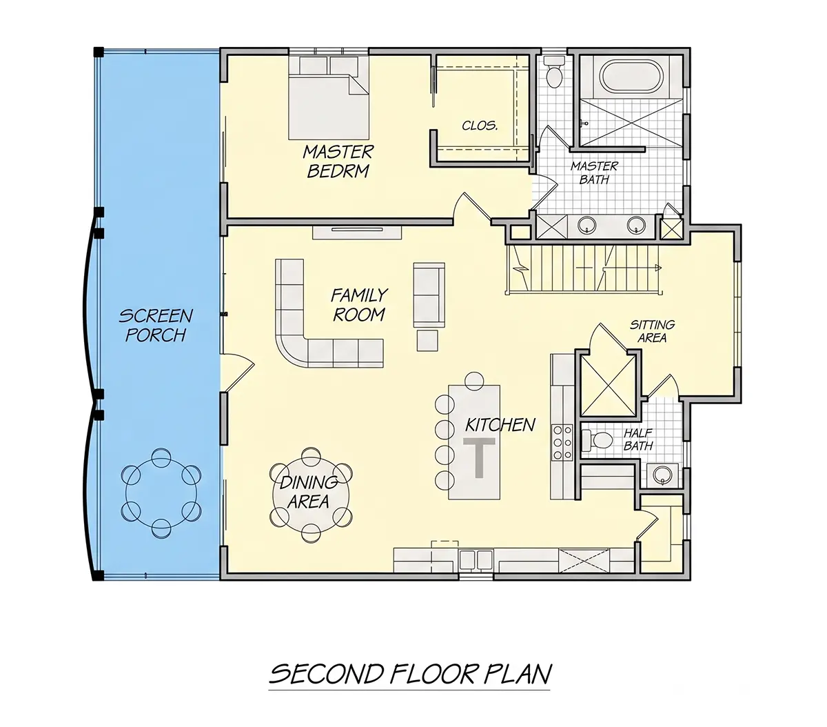 Etaj 1 9 – Proiect de casa cu 2 etaje 336 m²: 4 Dormitoare, 5 Bai, Bucatarie deschisa, Garaj — 98833R