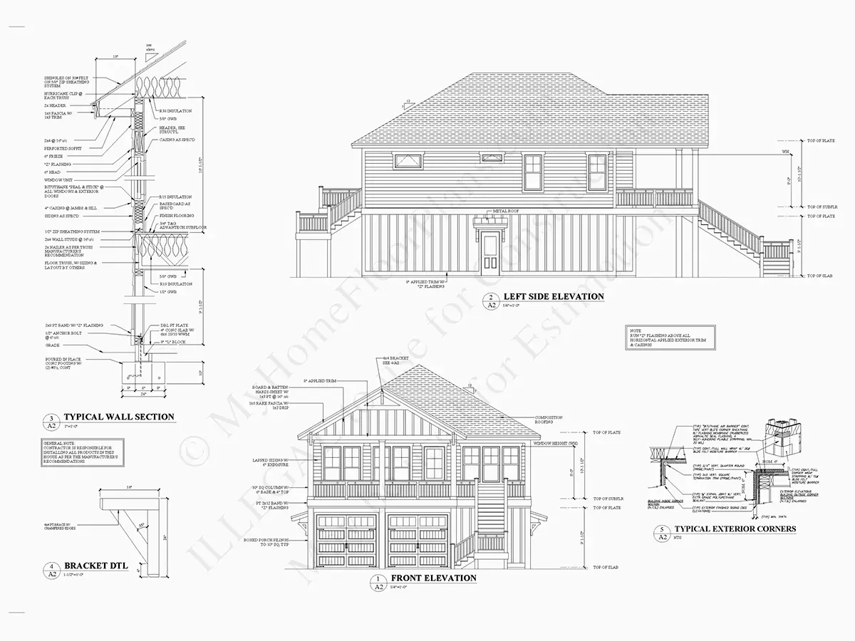 Fațade 16 – Proiect de casa cu etaj 197 m²: 4 Dormitoare, 4 Bai, Bucatarie deschisa, Garaj — 78787R
