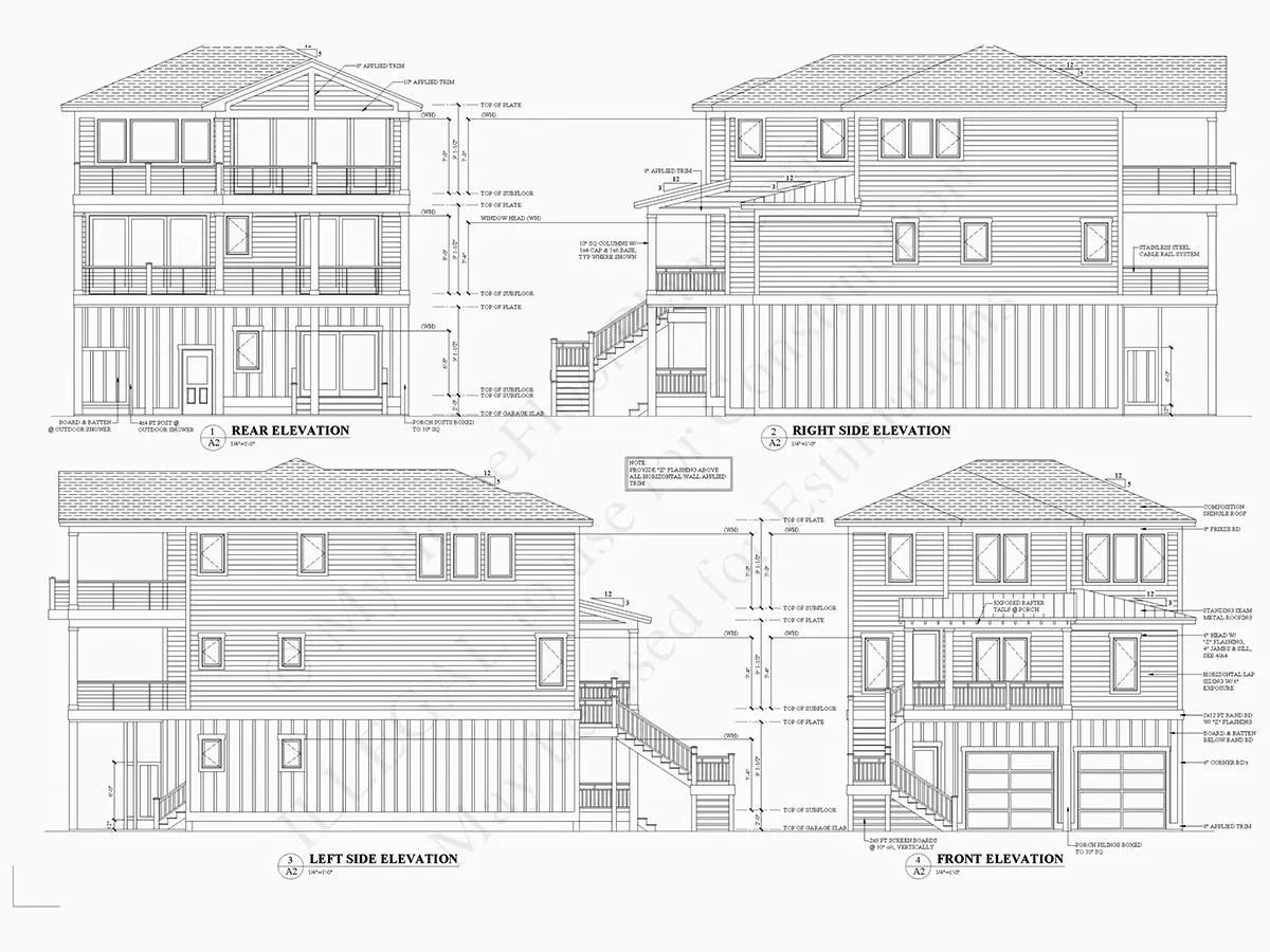 Fațade 8 – Proiect de casa cu 2 etaje 273 m²: 3 Dormitoare, Birou, 3 Bai, Bucatarie deschisa, Garaj — 34613R