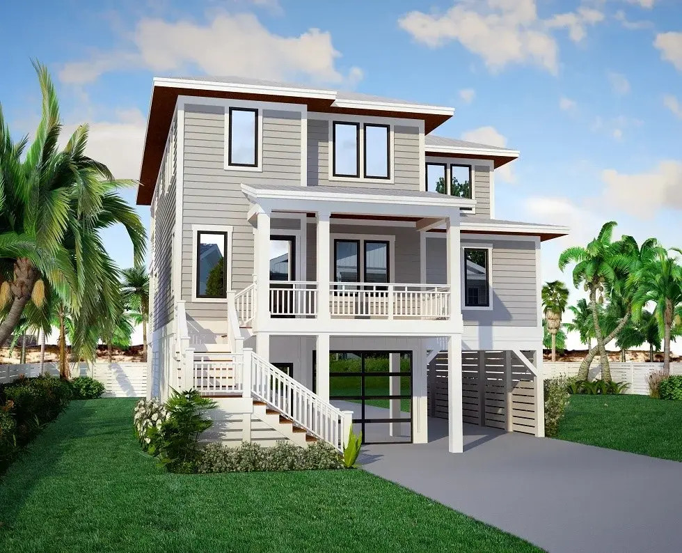 Imagini principale 4 – Proiect de casa cu 2 etaje 273 m²: 3 Dormitoare, Birou, 3 Bai, Bucatarie deschisa, Garaj — 34613R