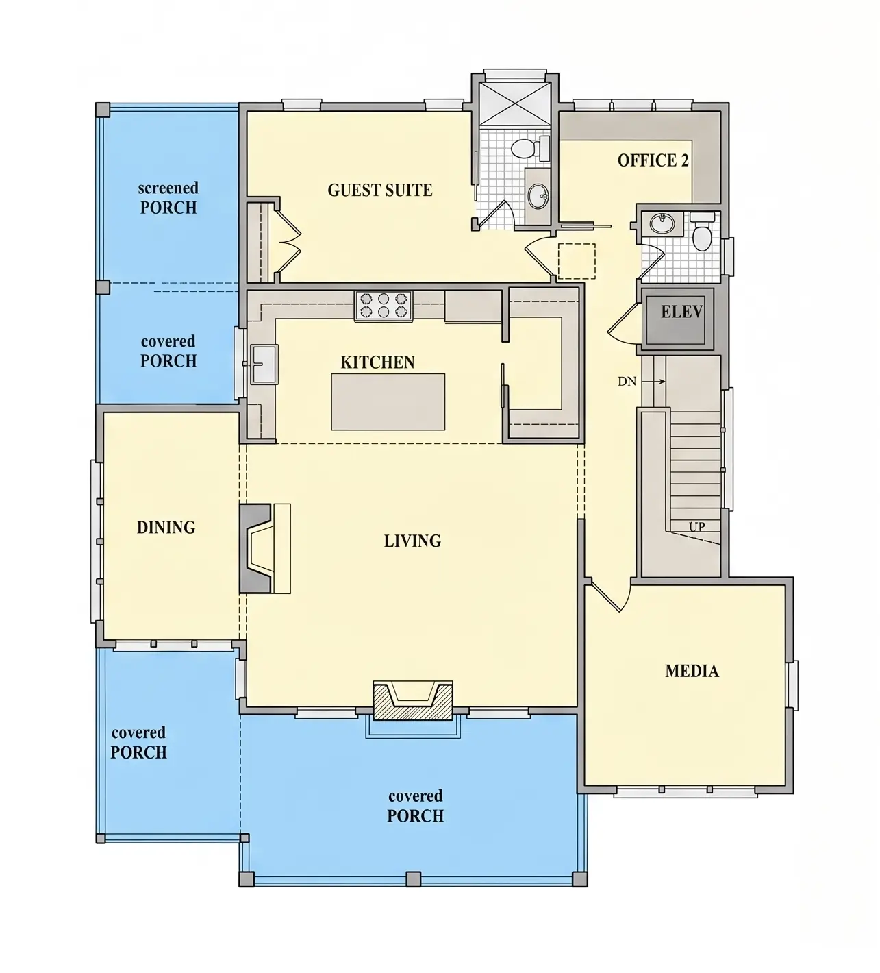 Parter 11 – Proiect de casa cu 2 etaje 333 m²: 4 Dormitoare, Birou, 5 Bai, Bucatarie deschisa, Garaj — 80886R