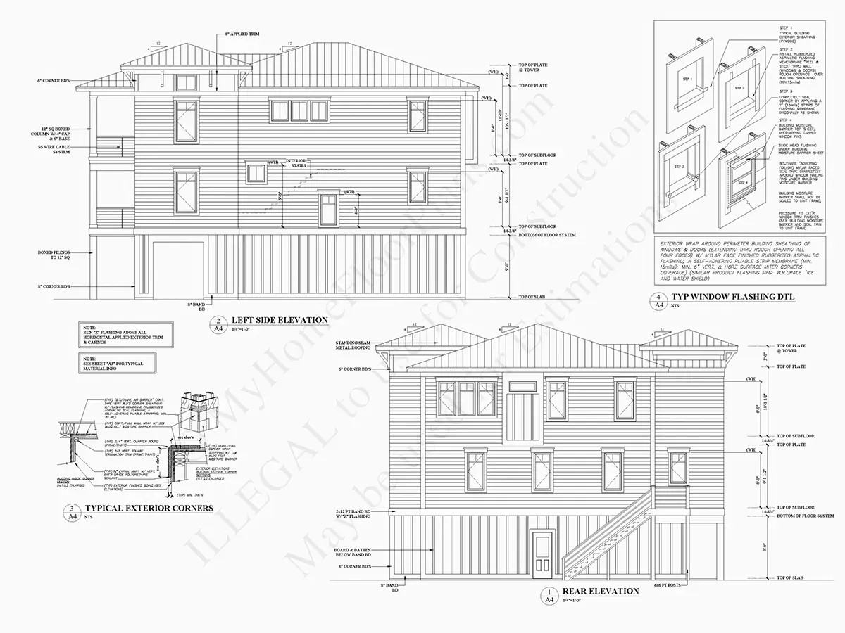 Fațade 9 – Proiect de casa cu 2 etaje 333 m²: 4 Dormitoare, Birou, 5 Bai, Bucatarie deschisa, Garaj — 80886R