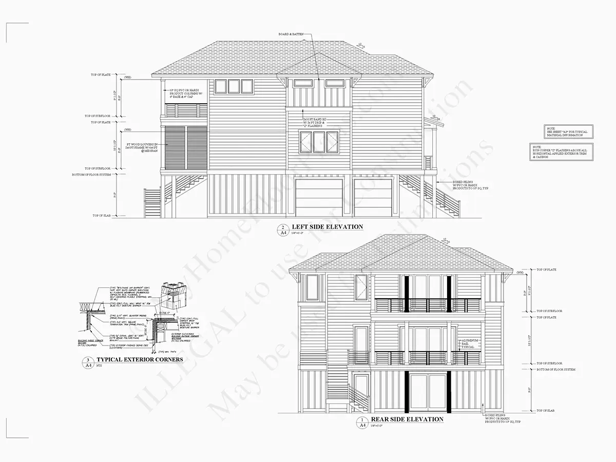 Fațade 8 – Proiect de casa cu 2 etaje 318 m²: 4 Dormitoare, 4 Bai, Bucatarie deschisa, Garaj — 12496R