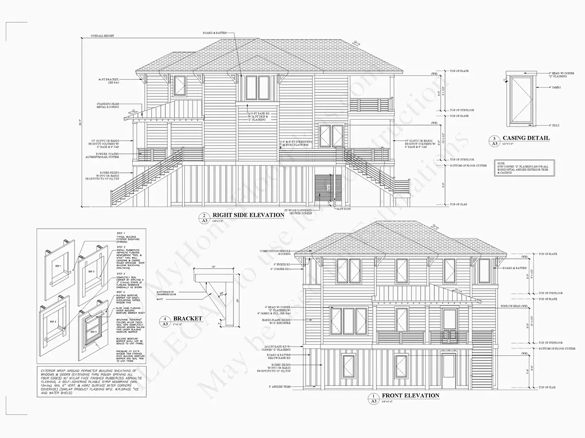 Fațade 7 – Proiect de casa cu 2 etaje 318 m²: 4 Dormitoare, 4 Bai, Bucatarie deschisa, Garaj — 12496R
