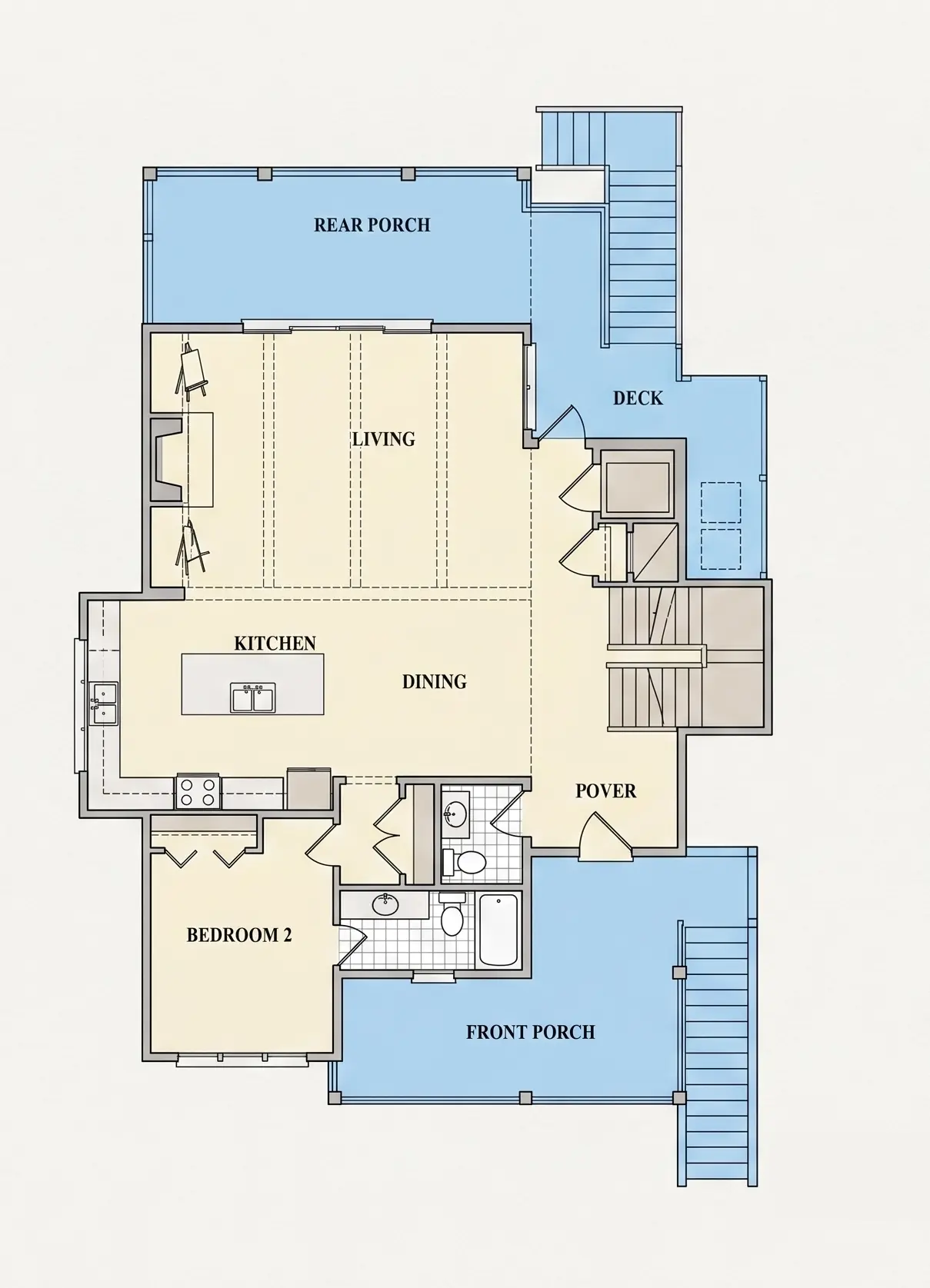 Parter 10 – Proiect de casa cu 2 etaje 318 m²: 4 Dormitoare, 4 Bai, Bucatarie deschisa, Garaj — 12496R