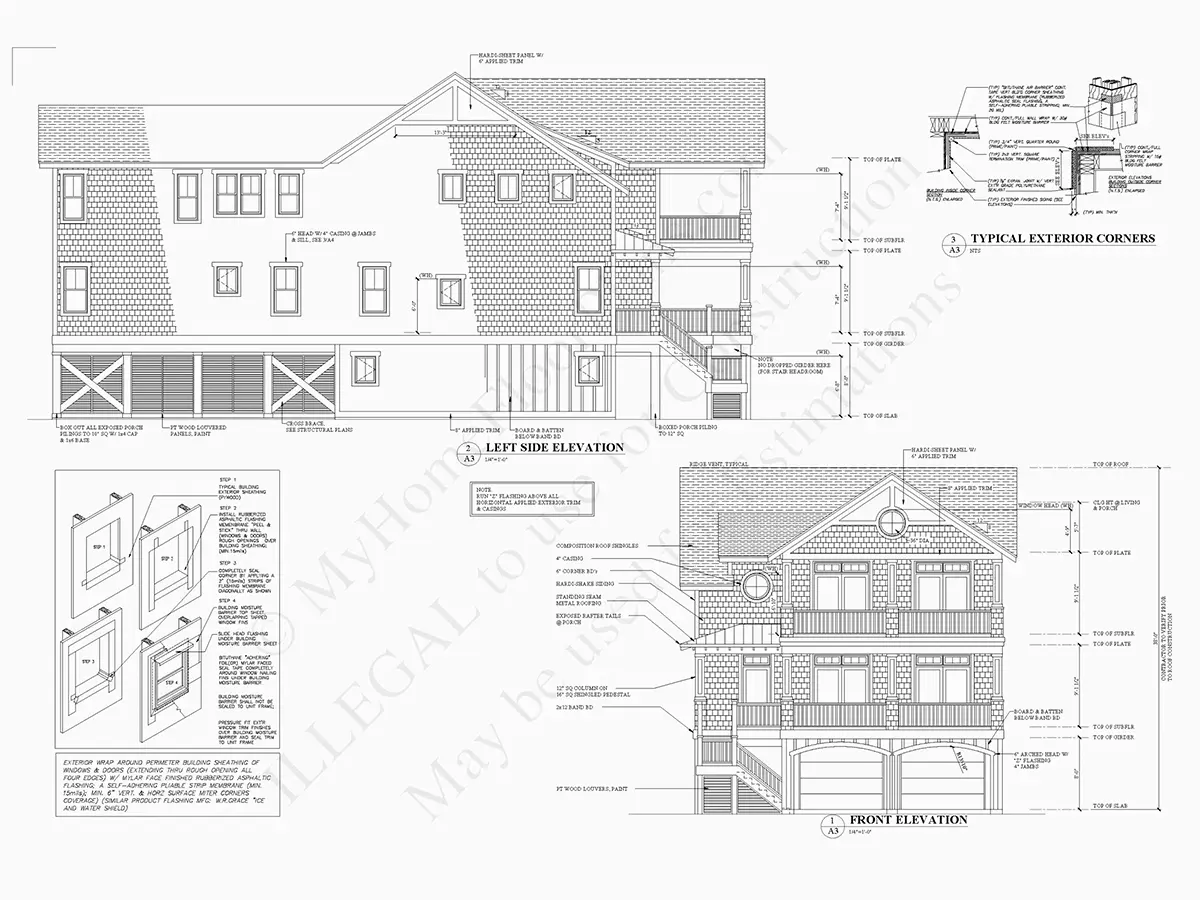 Fațade 11 – Proiect de casa cu 2 etaje 335 m²: 5 Dormitoare, 6 Bai, Bucatarie deschisa, Garaj — 78451R