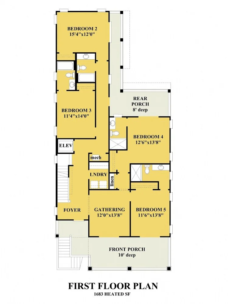 Parter 13 – Proiect de casa cu 2 etaje 335 m²: 5 Dormitoare, 6 Bai, Bucatarie deschisa, Garaj — 78451R