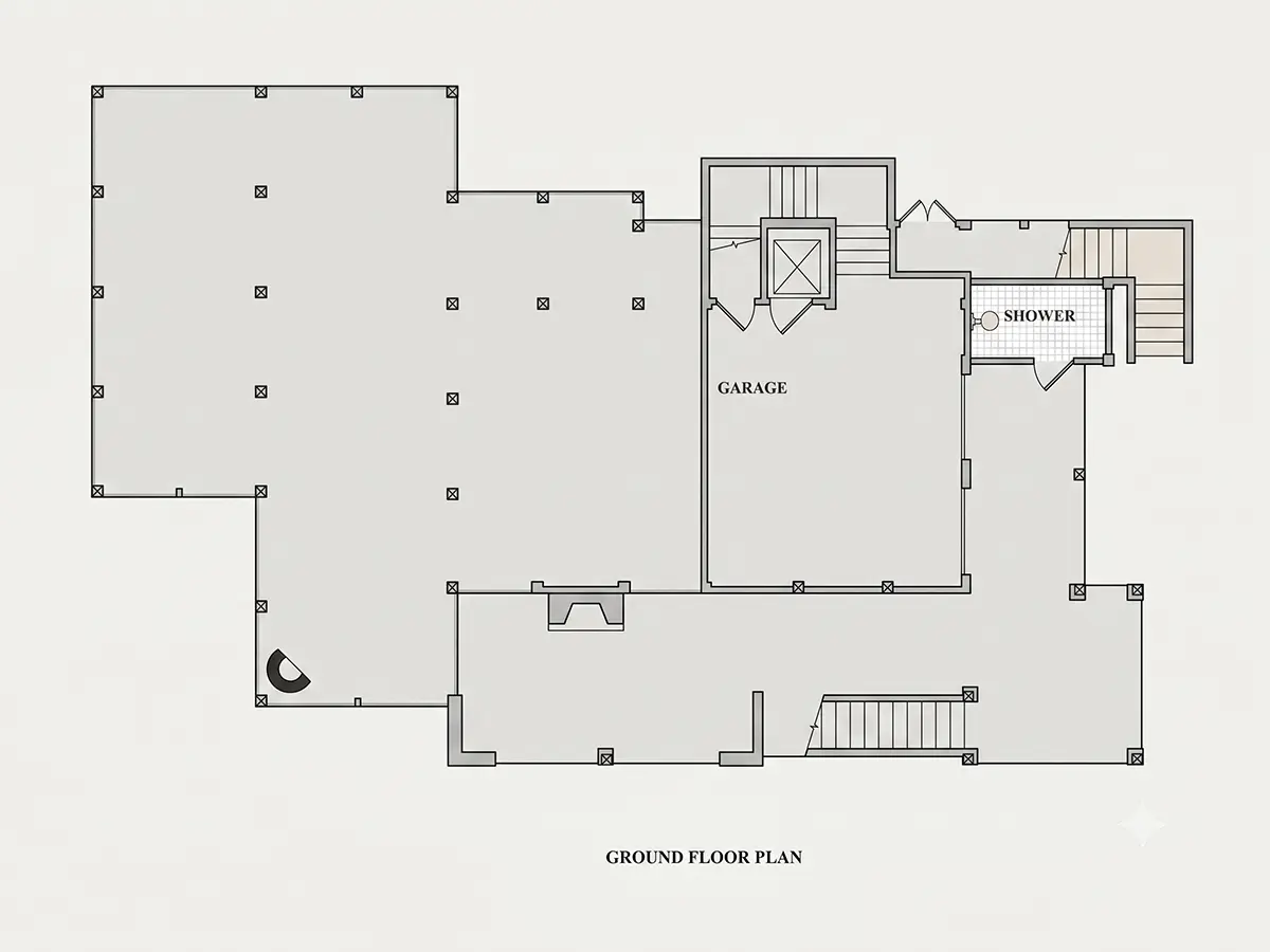 Subsol 22 – Proiect de casa cu 2 etaje 275 m²: 4 Dormitoare, 6 Bai, Bucatarie deschisa, Garaj — 74147R