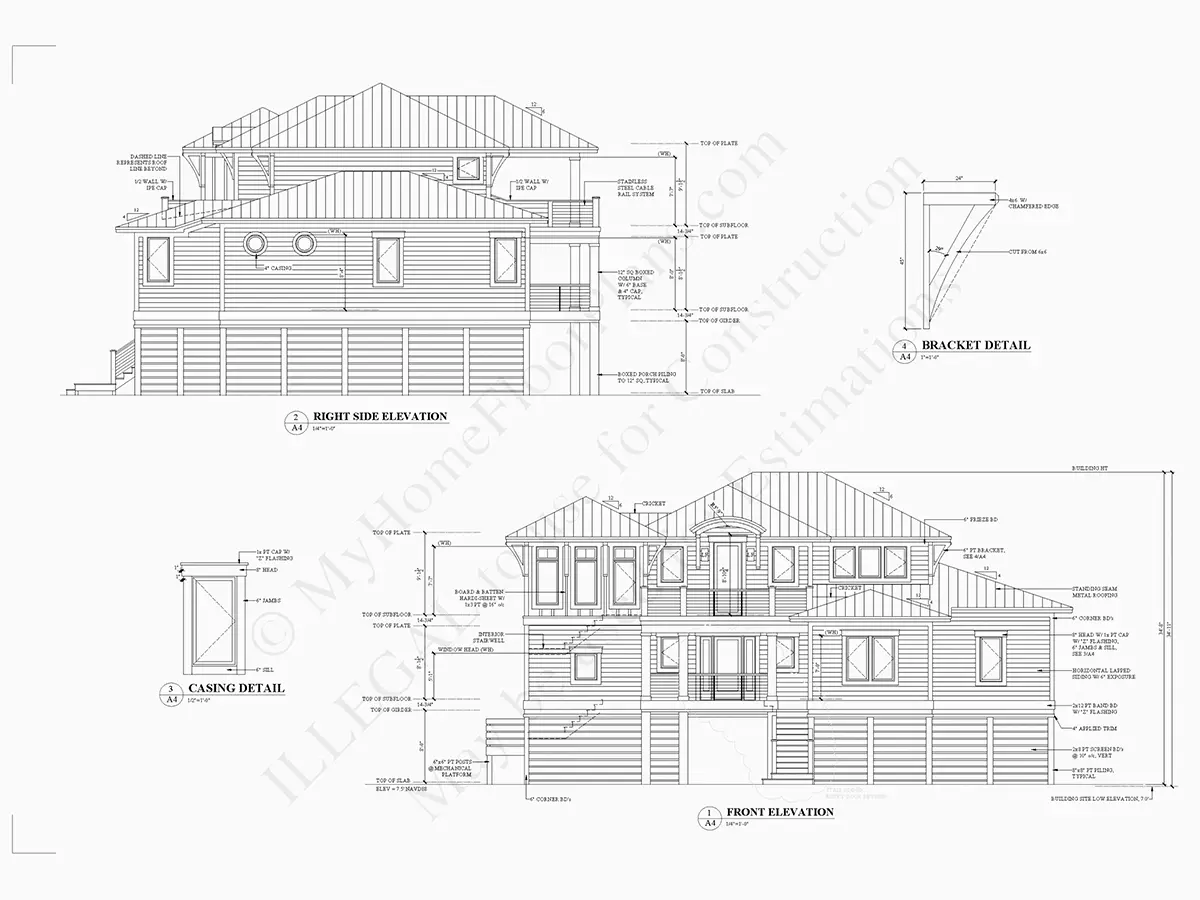 Fațade 9 – Proiect de casa cu 2 etaje 285 m²: 4 Dormitoare, 5 Bai, Bucatarie deschisa, Garaj — 89056R