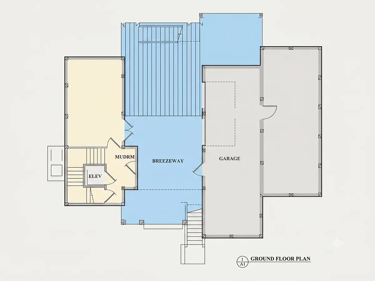 Subsol 11 – Proiect de casa cu 2 etaje 285 m²: 4 Dormitoare, 5 Bai, Bucatarie deschisa, Garaj — 89056R