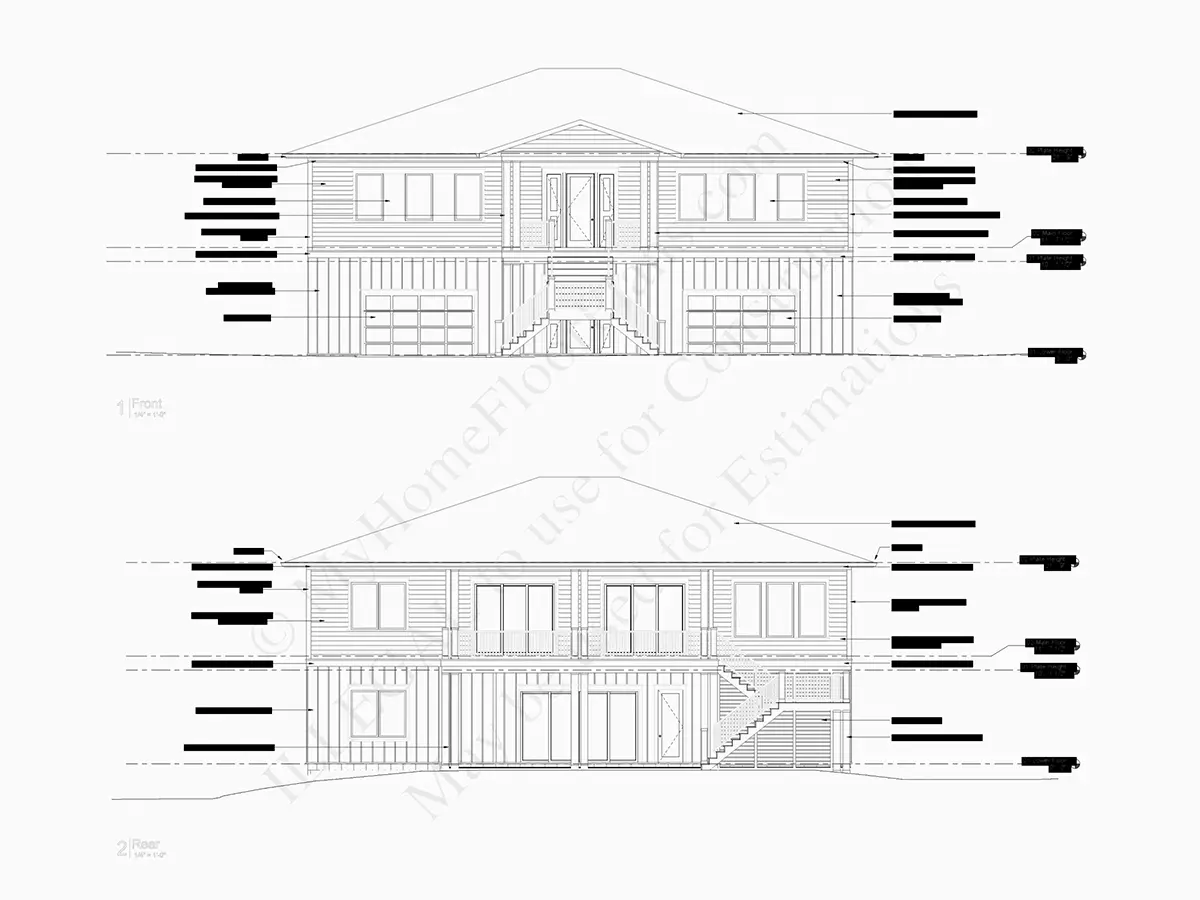 Fațade 5 – Proiect de casa cu etaj 372 m²: 4 Dormitoare, Birou, 6 Bai, Bucatarie deschisa, Garaj — 40189R