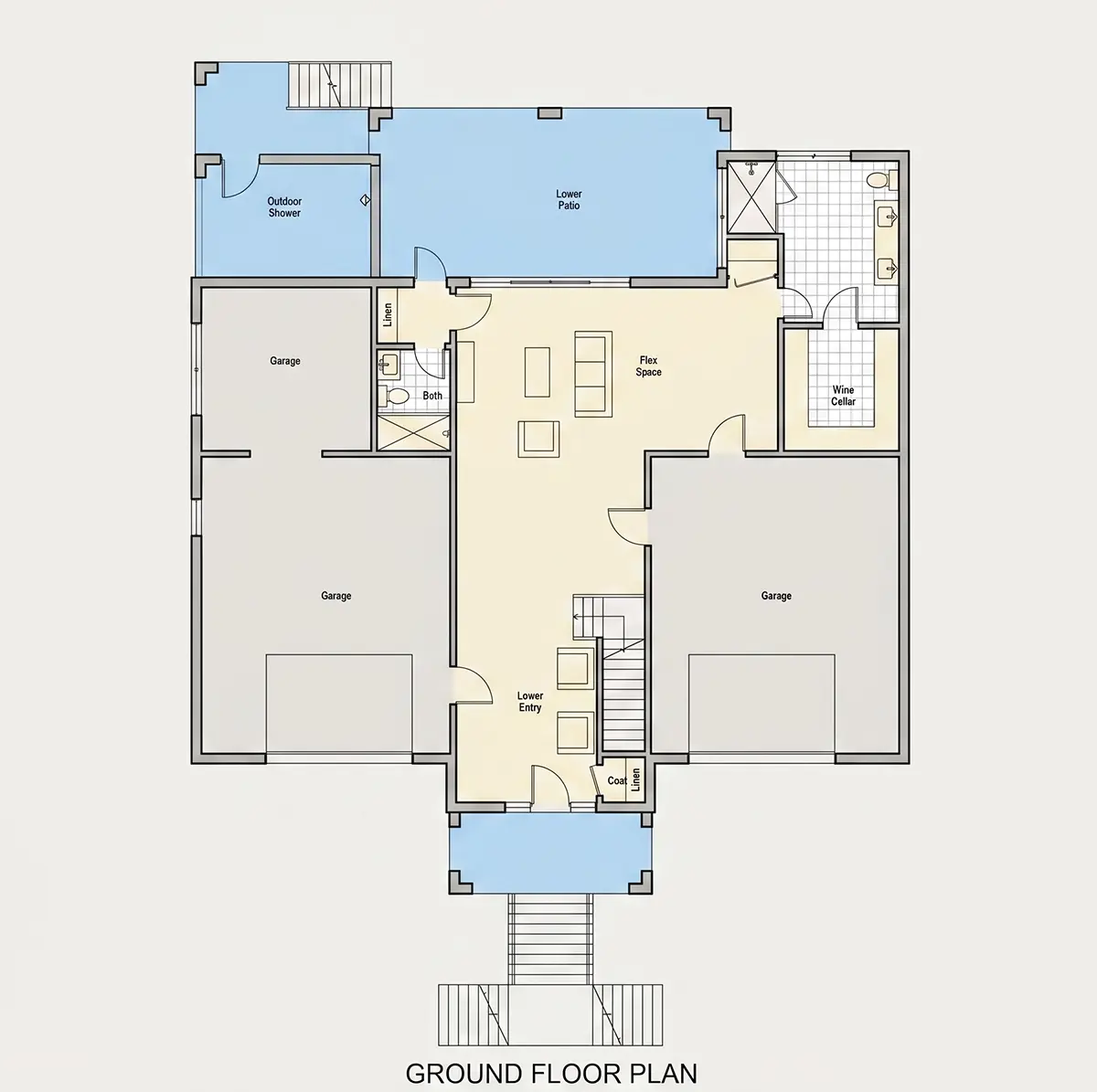 Subsol 8 – Proiect de casa cu etaj 372 m²: 4 Dormitoare, Birou, 6 Bai, Bucatarie deschisa, Garaj — 40189R