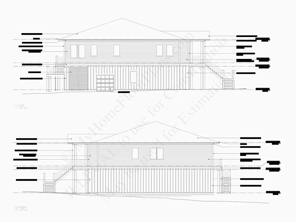 Fațade 6 – Proiect de casa cu etaj 372 m²: 4 Dormitoare, Birou, 6 Bai, Bucatarie deschisa, Garaj — 40189R