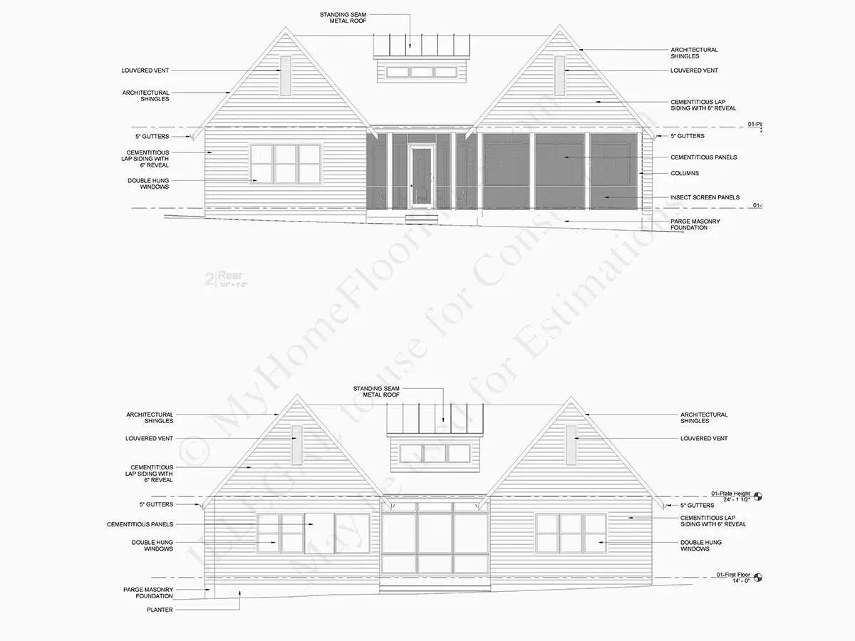 Fațade 9 – Proiect de casa parter 201 m²: 3 Dormitoare, Birou, 2 Bai, Bucatarie deschisa, Garaj — 83353R