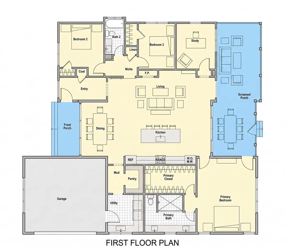 Parter 11 – Proiect de casa parter 201 m²: 3 Dormitoare, Birou, 2 Bai, Bucatarie deschisa, Garaj — 83353R