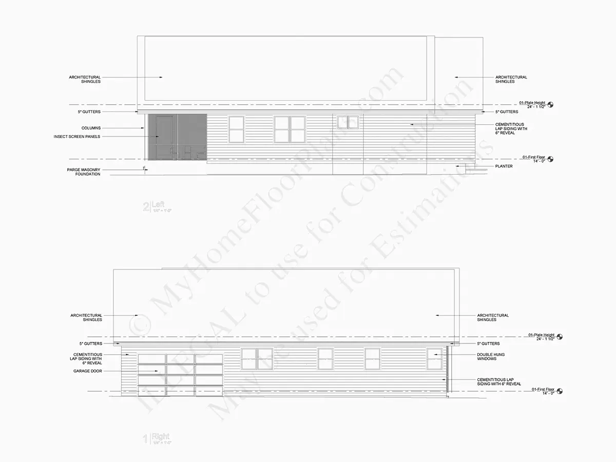 Fațade 10 – Proiect de casa parter 201 m²: 3 Dormitoare, Birou, 2 Bai, Bucatarie deschisa, Garaj — 83353R