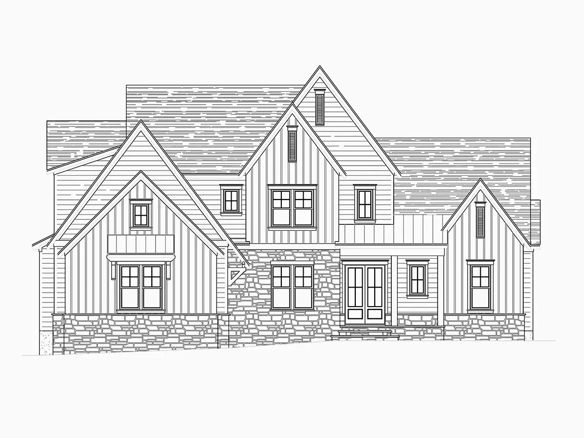 Fațade 23 – Proiect de casa parter cu mansardă 403 m²: 3 Dormitoare, Birou, 5 Bai, Bucatarie deschisa, Garaj — 40137R