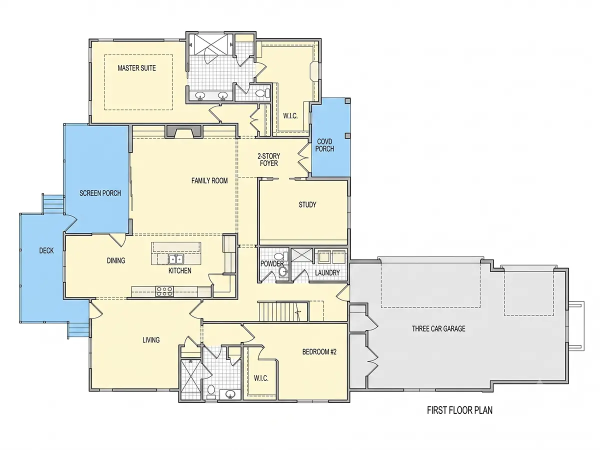 Parter 27 – Proiect de casa parter cu mansardă 403 m²: 3 Dormitoare, Birou, 5 Bai, Bucatarie deschisa, Garaj — 40137R