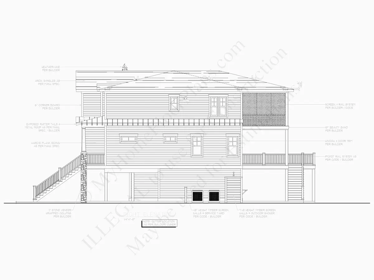 Fațade 8 – Proiect de casa cu 2 etaje 255 m²: 4 Dormitoare, 5 Bai, Bucatarie deschisa, Garaj — 44965R