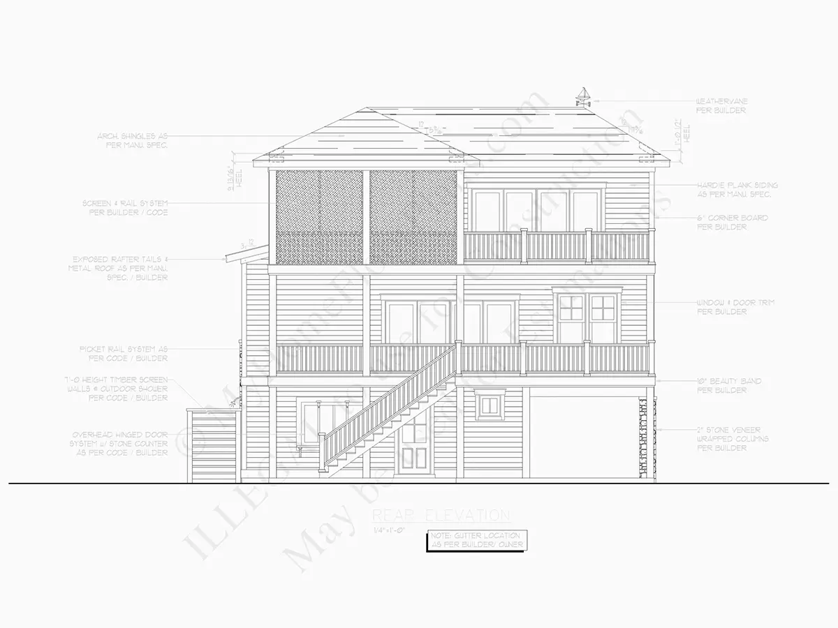 Fațade 9 – Proiect de casa cu 2 etaje 255 m²: 4 Dormitoare, 5 Bai, Bucatarie deschisa, Garaj — 44965R