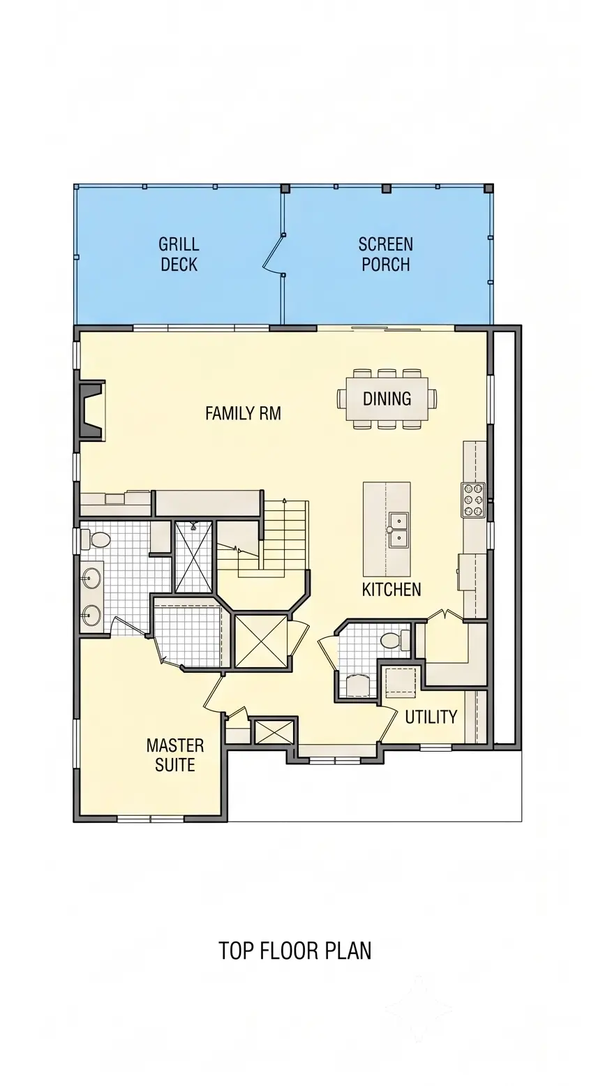 Etaj 1 13 – Proiect de casa cu 2 etaje 255 m²: 4 Dormitoare, 5 Bai, Bucatarie deschisa, Garaj — 44965R