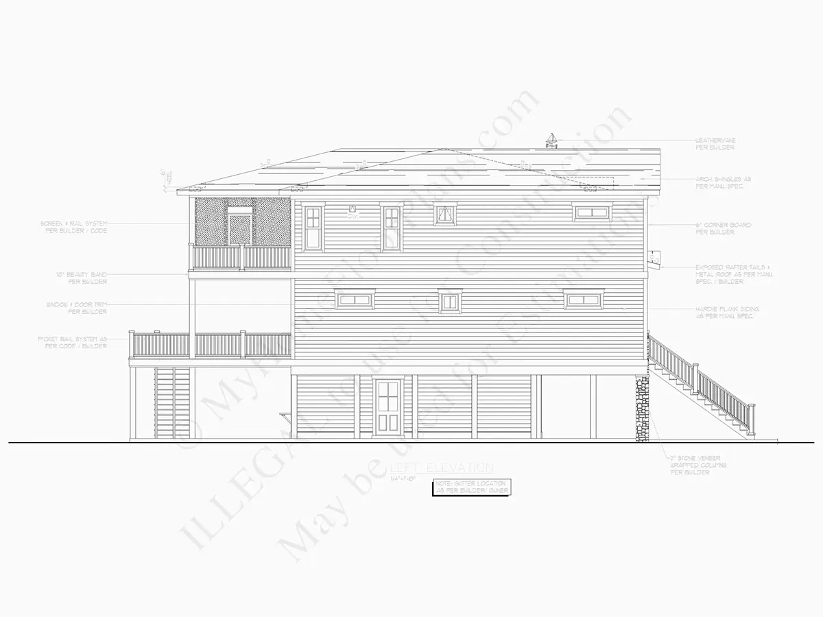Fațade 7 – Proiect de casa cu 2 etaje 255 m²: 4 Dormitoare, 5 Bai, Bucatarie deschisa, Garaj — 44965R