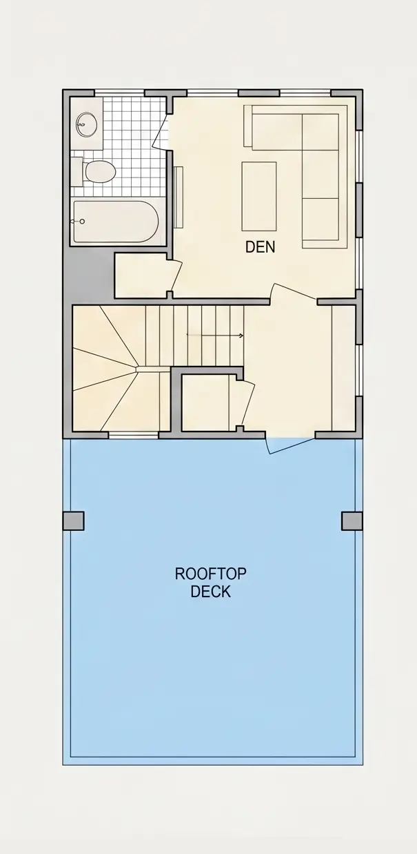 Etaj 2 9 – Proiect de casa cu 2 etaje 117 m²: 2 Dormitoare, 4 Bai, Bucatarie deschisa, fara Garaj — 15659R