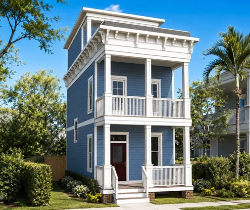 Miniatură 1 – Proiect de casa cu 2 etaje 117 m²: 2 Dormitoare, 4 Bai, Bucatarie deschisa, fara Garaj — 15659R