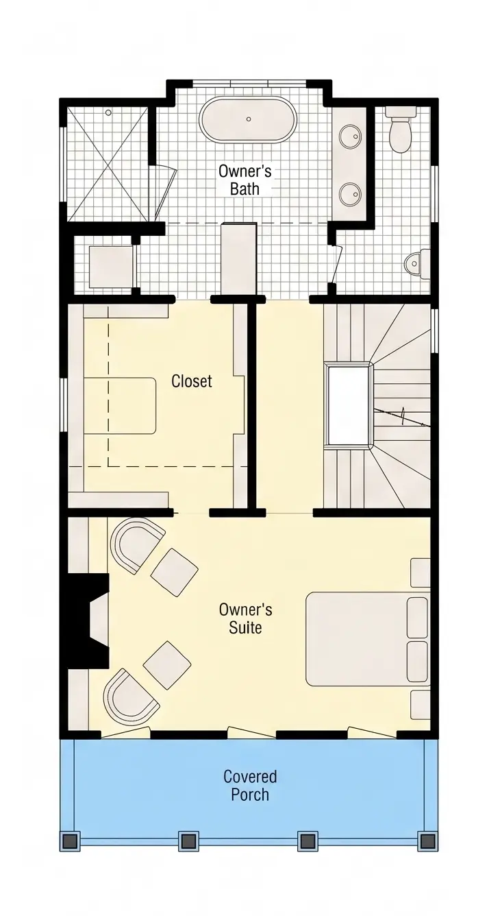 Etaj 1 9 – Proiect de casa cu 2 etaje 211 m²: 3 Dormitoare, Birou, 3 Bai, Bucatarie deschisa, fara Garaj — 40783R