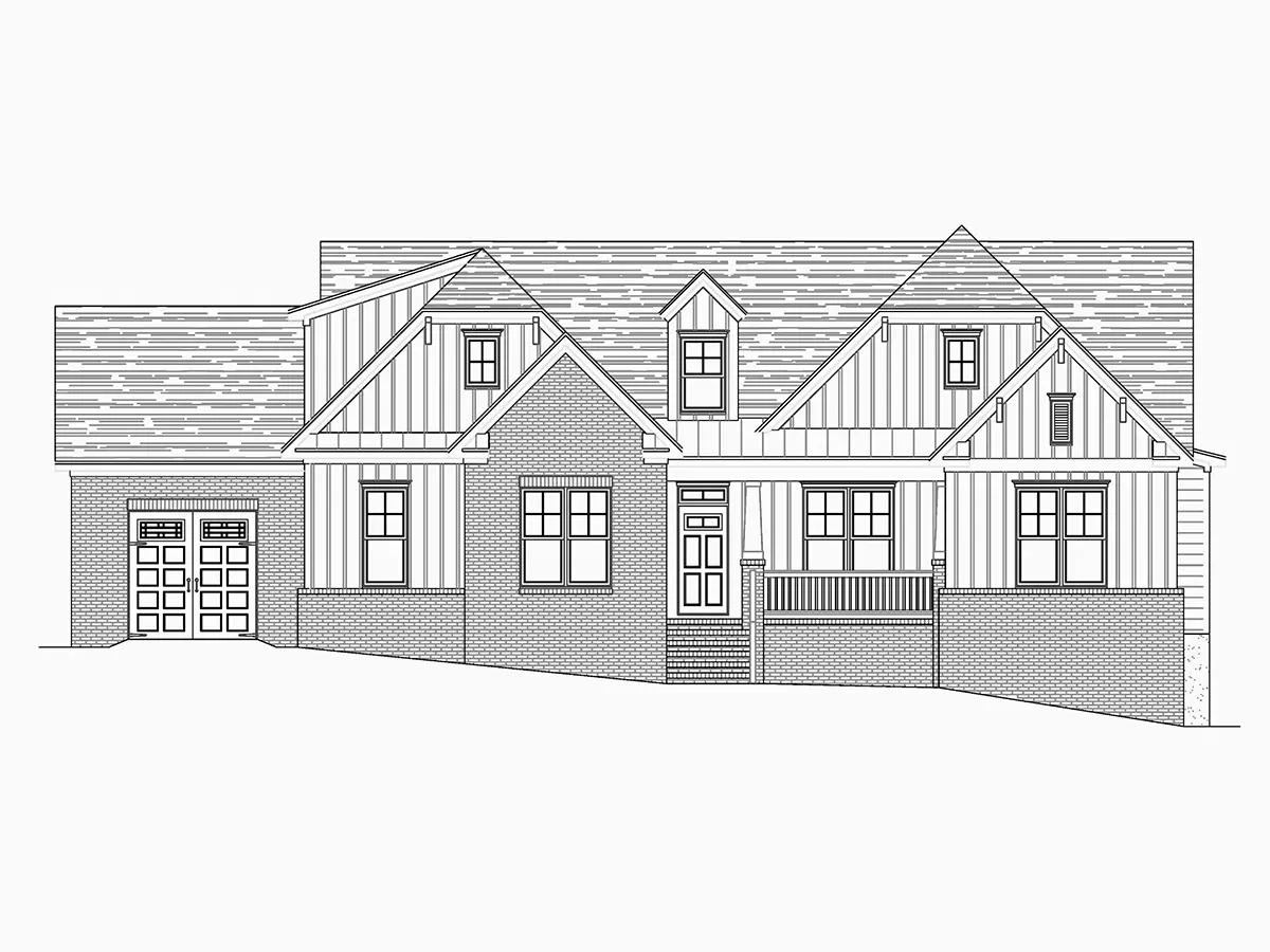 Fațade 12 – Proiect de casa parter cu mansardă 277 m²: 3 Dormitoare, Birou, 4 Bai, Bucatarie deschisa, Garaj — 69010R