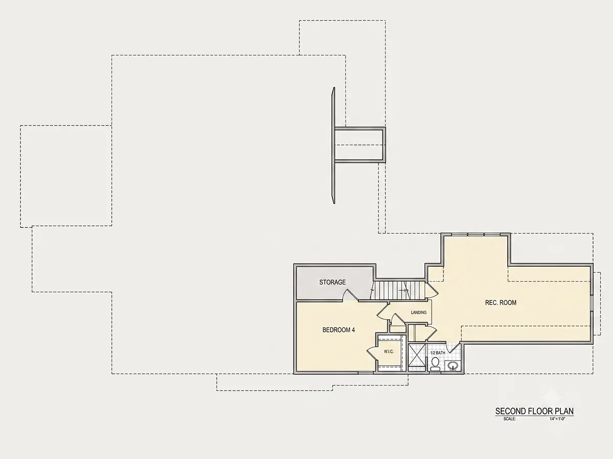 Etaj 1 10 – Proiect de casa parter cu mansardă 326 m²: 4 Dormitoare, Birou, 4 Bai, Bucatarie deschisa, Garaj — 84955R