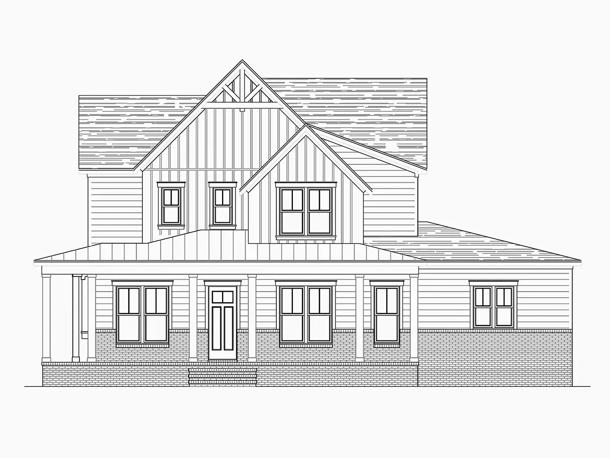 Fațade 7 – Proiect de casa cu etaj 375 m²: 4 Dormitoare, Birou, 6 Bai, Bucatarie deschisa, Garaj — 79750R