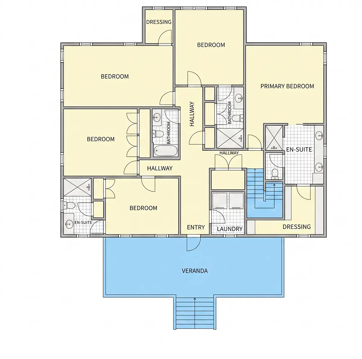 Parter 20 – Proiect de casa cu 2 etaje 281 m²: 5 Dormitoare, 5 Bai, Bucatarie deschisa, fara Garaj — 13197R