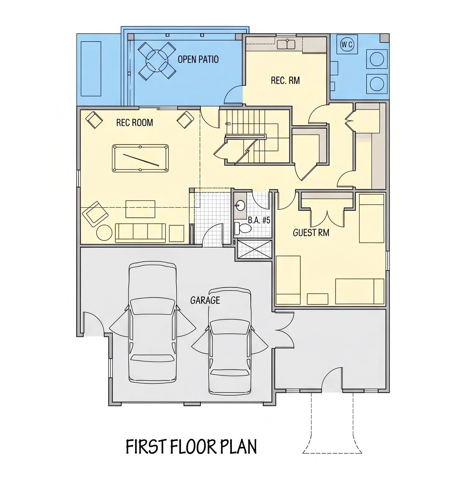 Parter 26 – Proiect de casa cu 2 etaje 473 m²: 5 Dormitoare, 5 Bai, Bucatarie deschisa, Garaj — 67090R