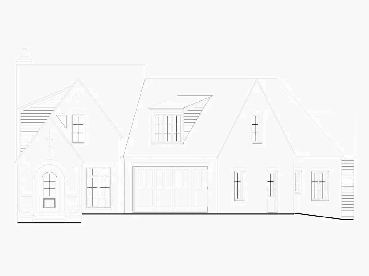 Fațade 7 – Proiect de casa parter cu mansardă 357 m²: 4 Dormitoare, 5 Bai, Bucatarie deschisa, Garaj — 72099R