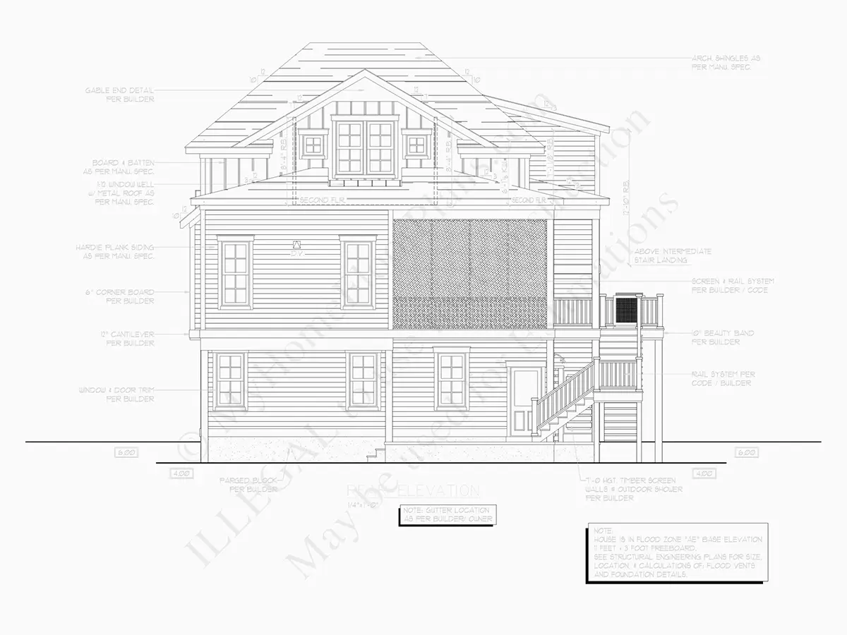 Fațade 6 – Proiect de casa cu 2 etaje 203 m²: 3 Dormitoare, 2 Bai, Bucatarie deschisa, Garaj — 37724R