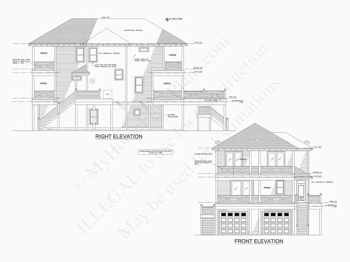Fațade 9 – Proiect de casa cu 2 etaje 218 m²: 4 Dormitoare, 4 Bai, Bucatarie deschisa, Garaj — 46204R