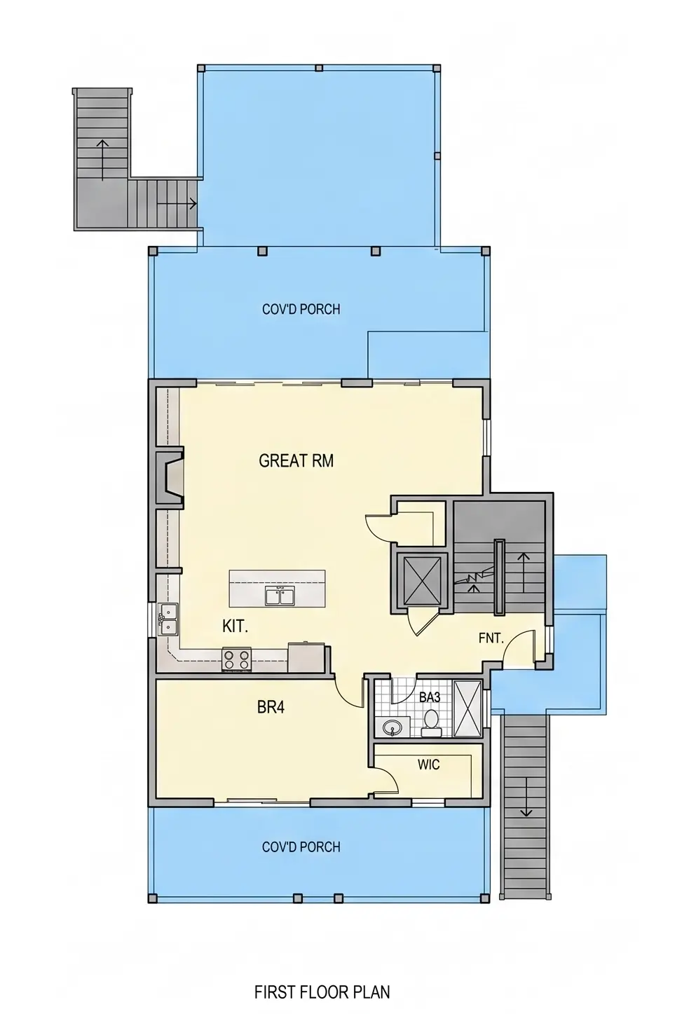 Parter 12 – Proiect de casa cu 2 etaje 218 m²: 4 Dormitoare, 4 Bai, Bucatarie deschisa, Garaj — 46204R