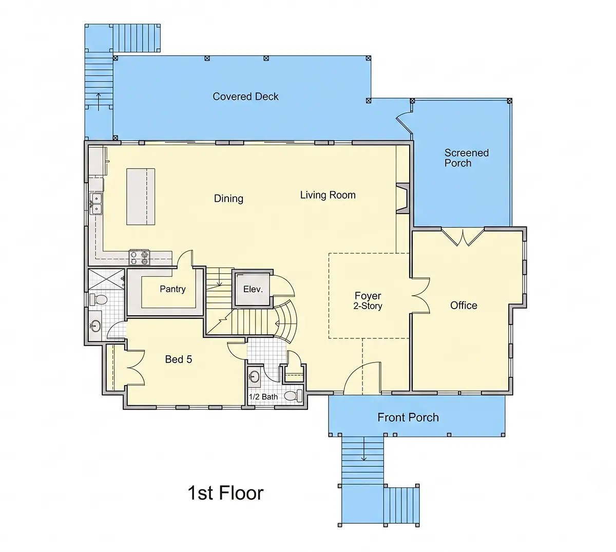 Parter 10 – Proiect de casa cu 2 etaje 378 m²: 5 Dormitoare, Birou, 6 Bai, Bucatarie deschisa, Garaj — 11942R