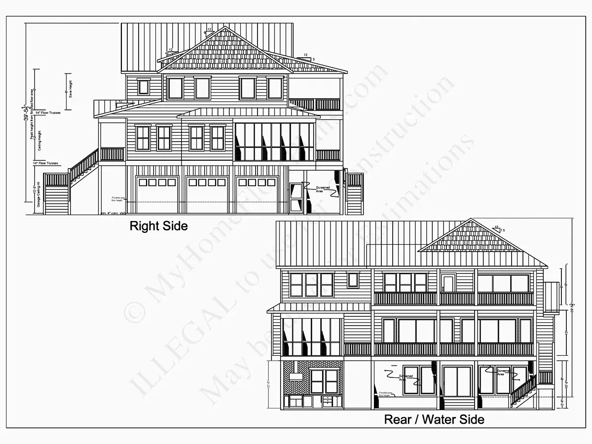 Fațade 8 – Proiect de casa cu 2 etaje 378 m²: 5 Dormitoare, Birou, 6 Bai, Bucatarie deschisa, Garaj — 11942R