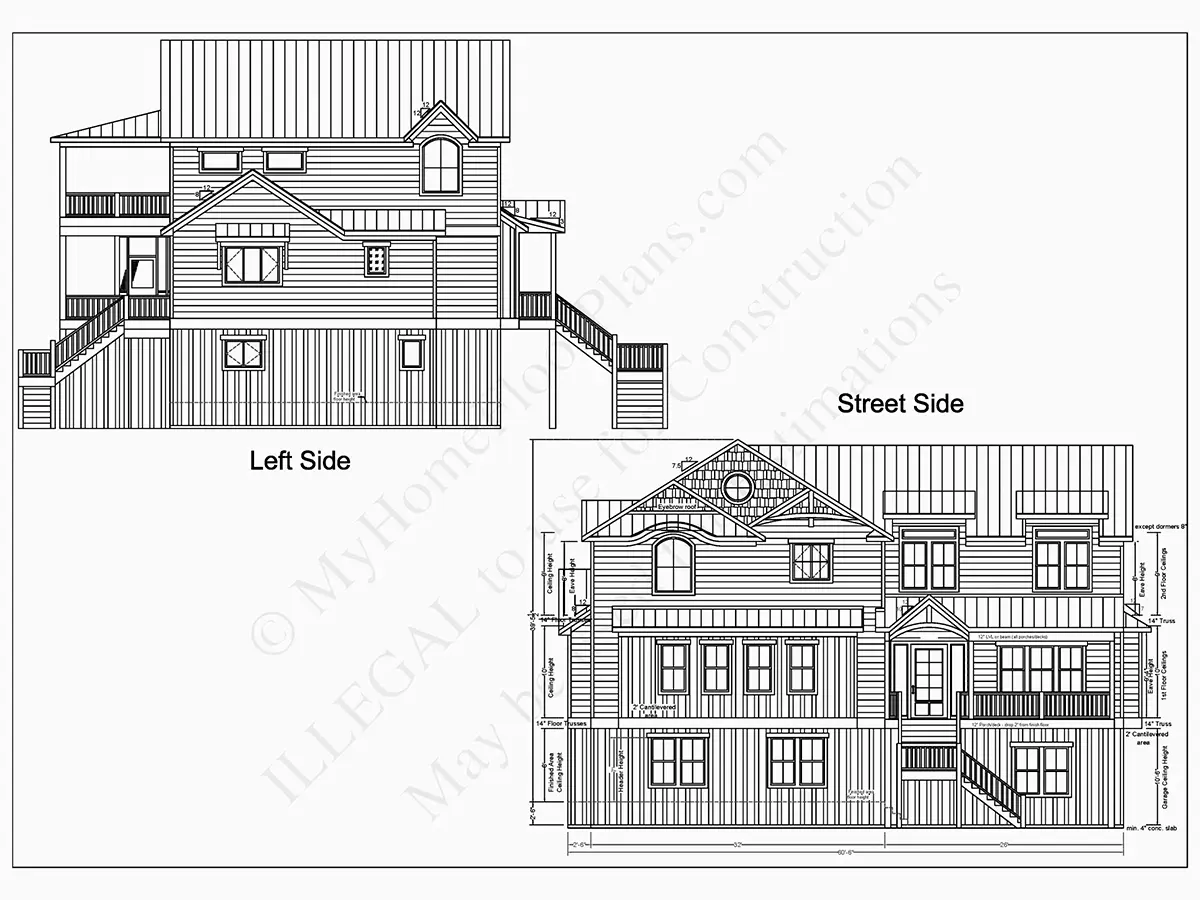 Fațade 7 – Proiect de casa cu 2 etaje 378 m²: 5 Dormitoare, Birou, 6 Bai, Bucatarie deschisa, Garaj — 11942R