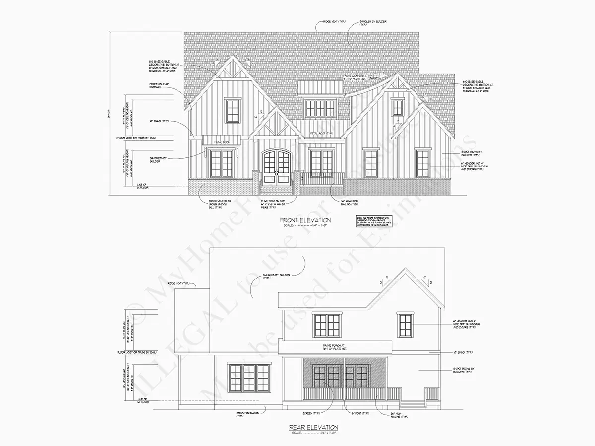 Fațade 19 – Proiect de casa parter cu mansardă 425 m²: 4 Dormitoare, 4 Bai, Bucatarie deschisa, Garaj — 73643R