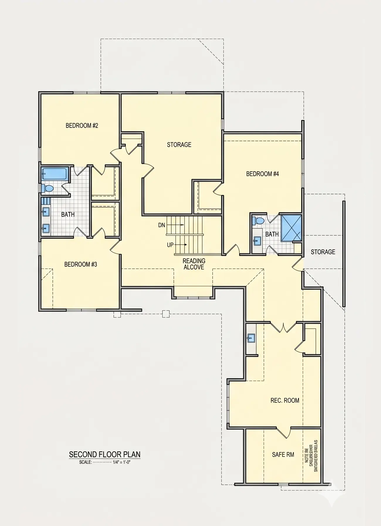 Etaj 1 22 – Proiect de casa parter cu mansardă 425 m²: 4 Dormitoare, 4 Bai, Bucatarie deschisa, Garaj — 73643R